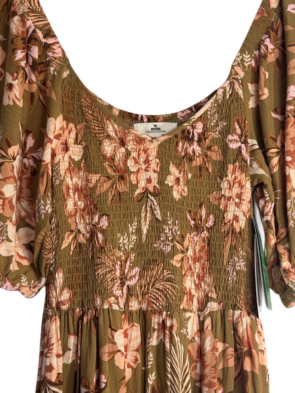 NWT Rip Curl Boho Desert Dreams Women’s Smocked Floral Maxi Dress Sz S